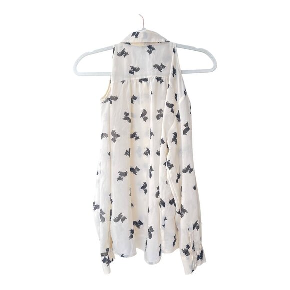 I love H81 Kitten Print blouse Women's Size S/P cream & black cat button down - Picture 2 of 10